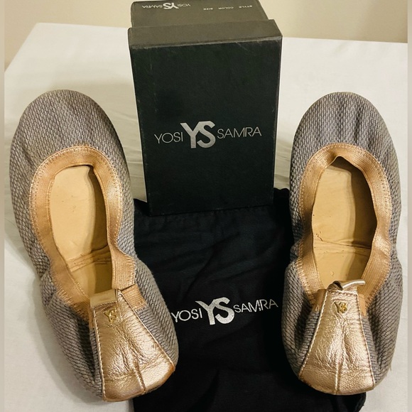 Yosi Samra Metallic Rose Gold & Gray Flats w Duster & Box - Picture 1 of 8
